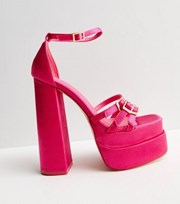 Public Desire Mid Pink Satin Platform Block Heel Sandals
